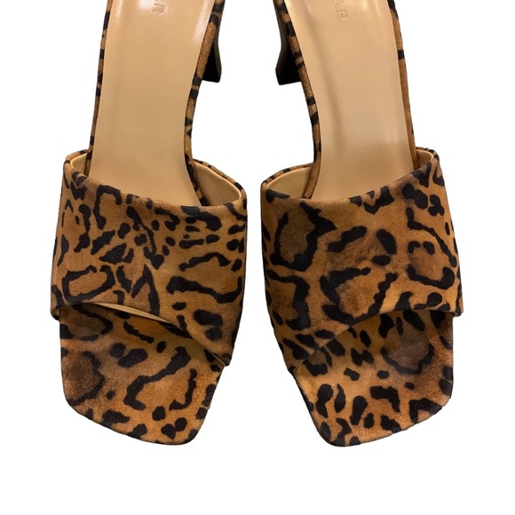 By FAR Lily Mule Leopard Animal Print Suede Square Toe Low Heel Slides Brown 8 - Picture 5 of 12